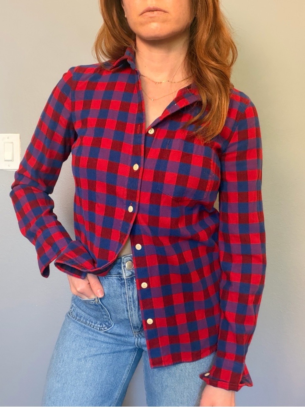 J. Crew Red and Blue Plaid Button-Up Shirt